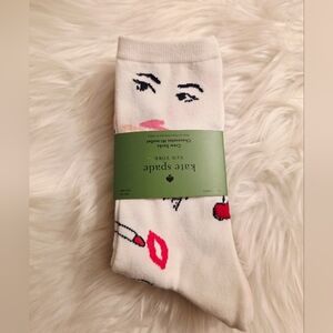 New 3 Pack Kate Spade Socks with Lipstick Design, Black & Pink Spade